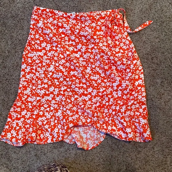 J crew factory poppy orange and white floral skirt XXS nwot - Picture 1 of 5